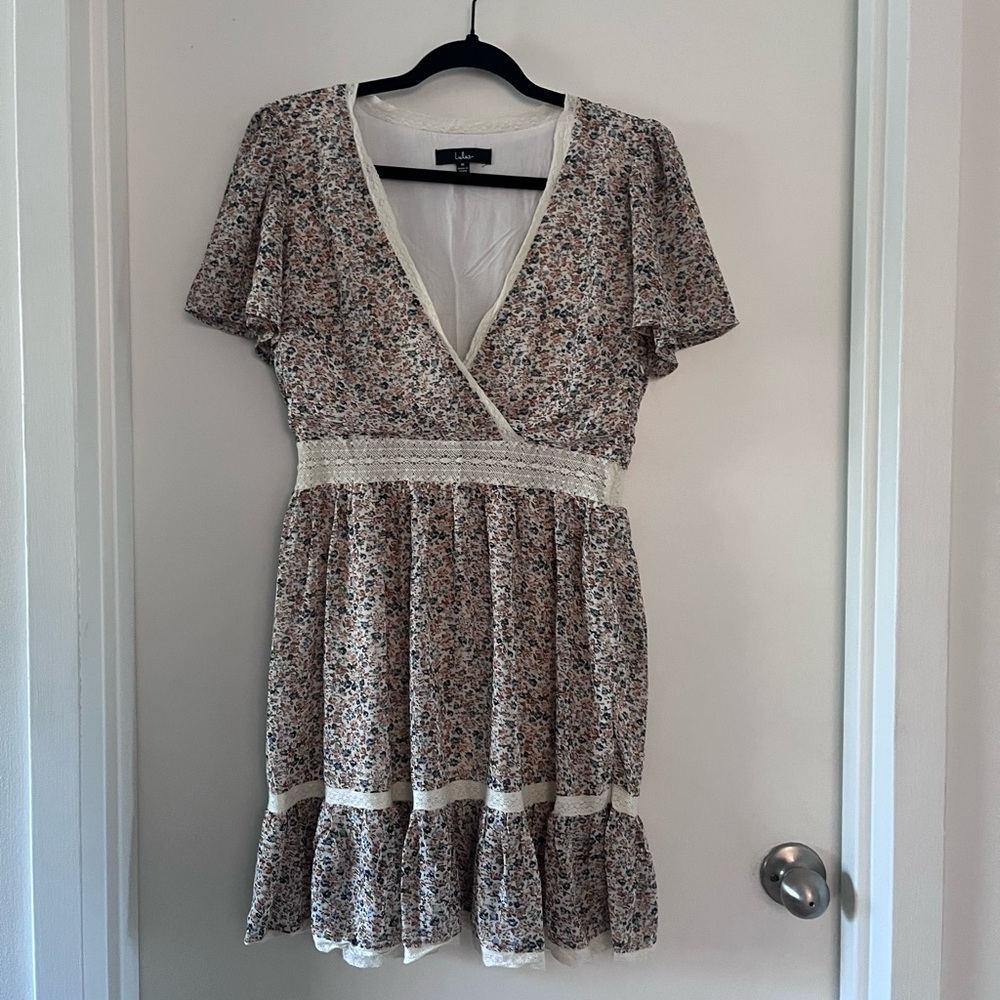 Lulu's Simple Love Cream Floral Print Short Sleeve Mini Dress